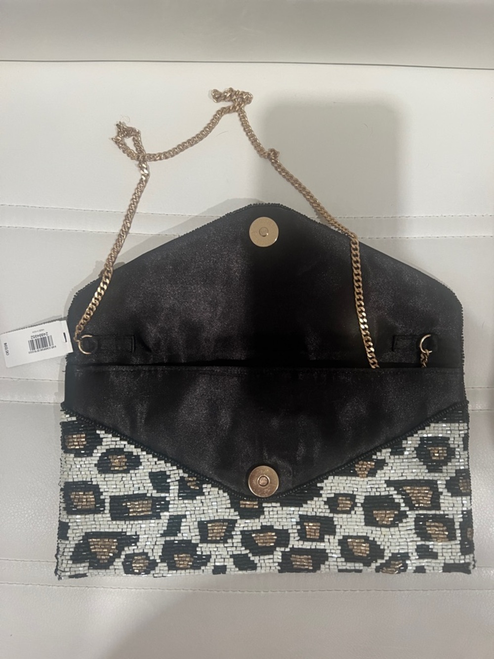 Express Beaded Leopard Envelope Clutch - Black, White & Gold NWT - Picture 8 of 10